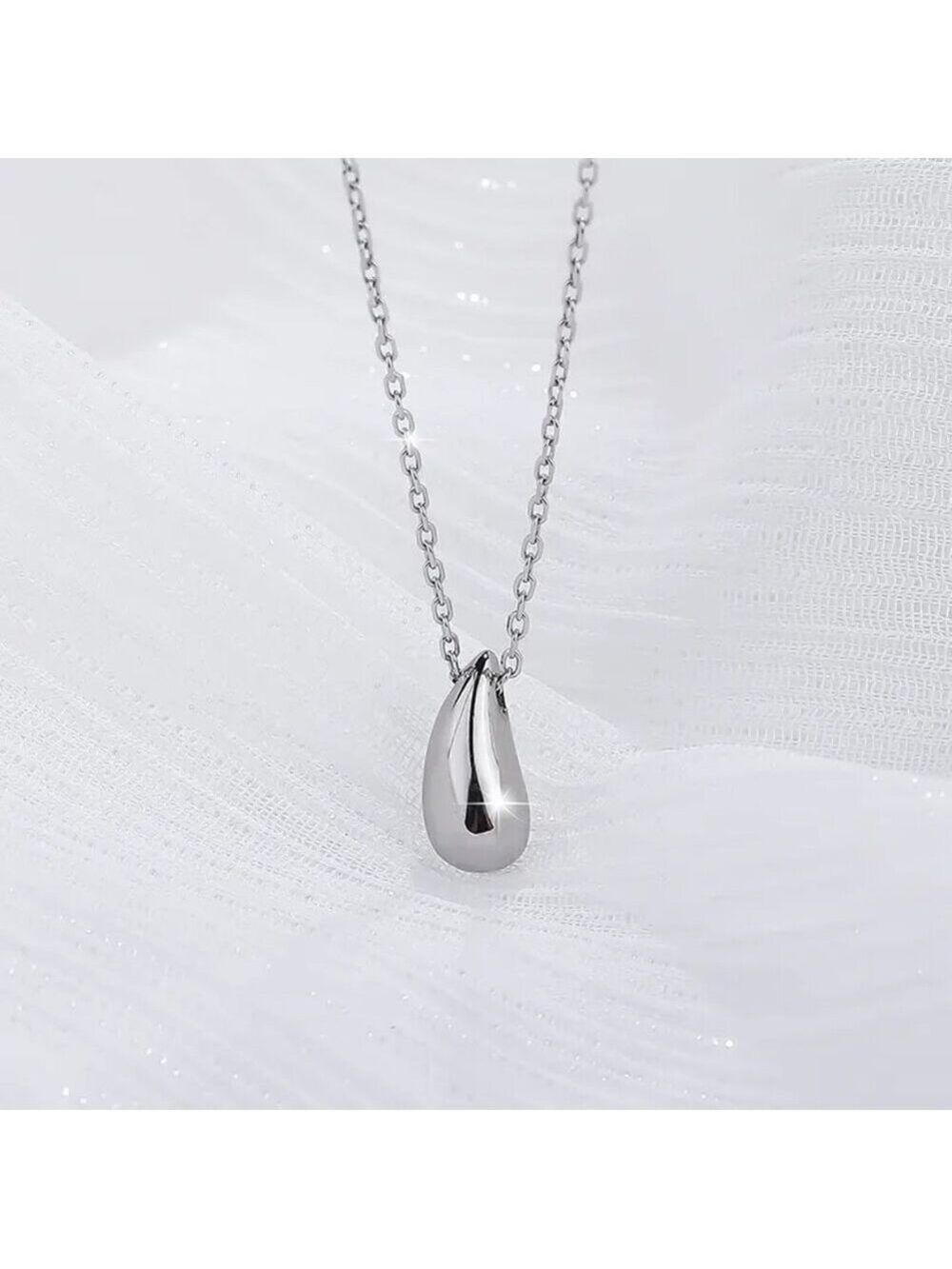 Sterling Silver Water Drop Pear Shape Dainty Delicate Pendant Necklace - Picture 4 of 6